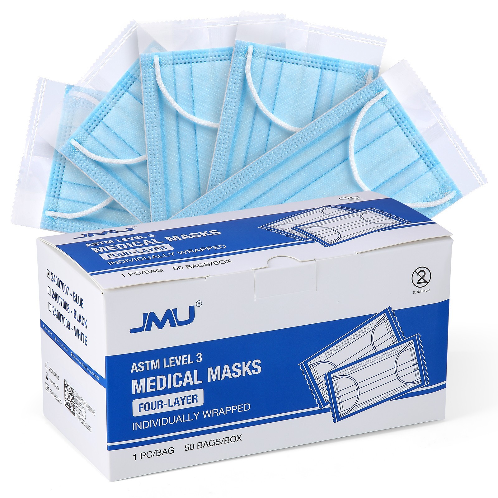 JMU Disposable Medical Face Masks 4-Ply ASTM Level 3 Ear-Loop Face Masks 3Color