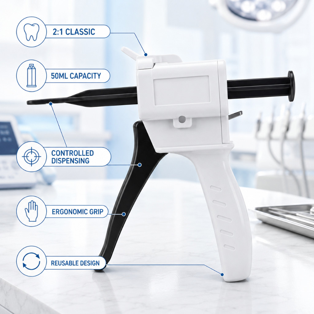 Dental Impression Mixing Dispensing Gun 2:1 1:1/2:1 10:1/4:1 50ml BRITEDENT