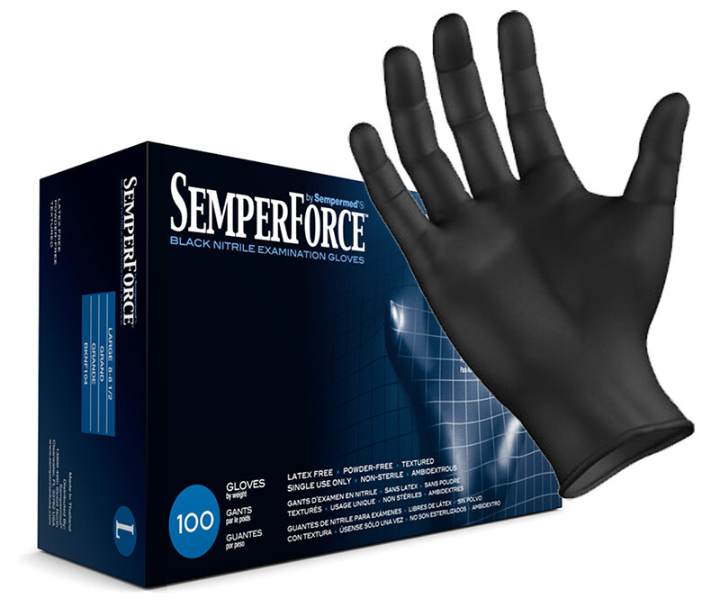 SemperForce BKNF104 Black Nitrile Exam Gloves Size Large