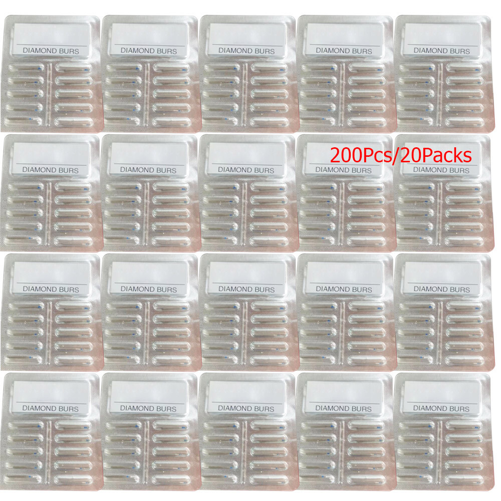 200Pcs/20Packs Dental Diamond Burs FG 1.60mm for High Speed Handpiece 214types