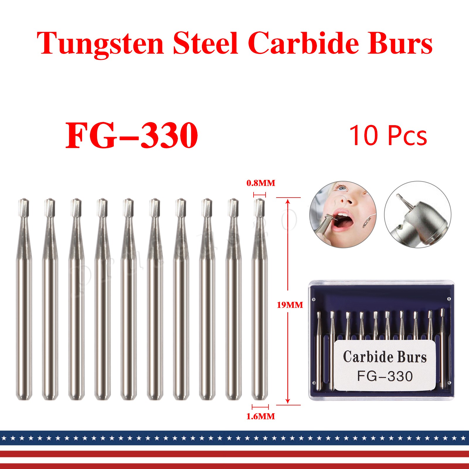 Dental Carbide Burs FG 330 Friction Grip Pear Tungsten Carbides High Speed