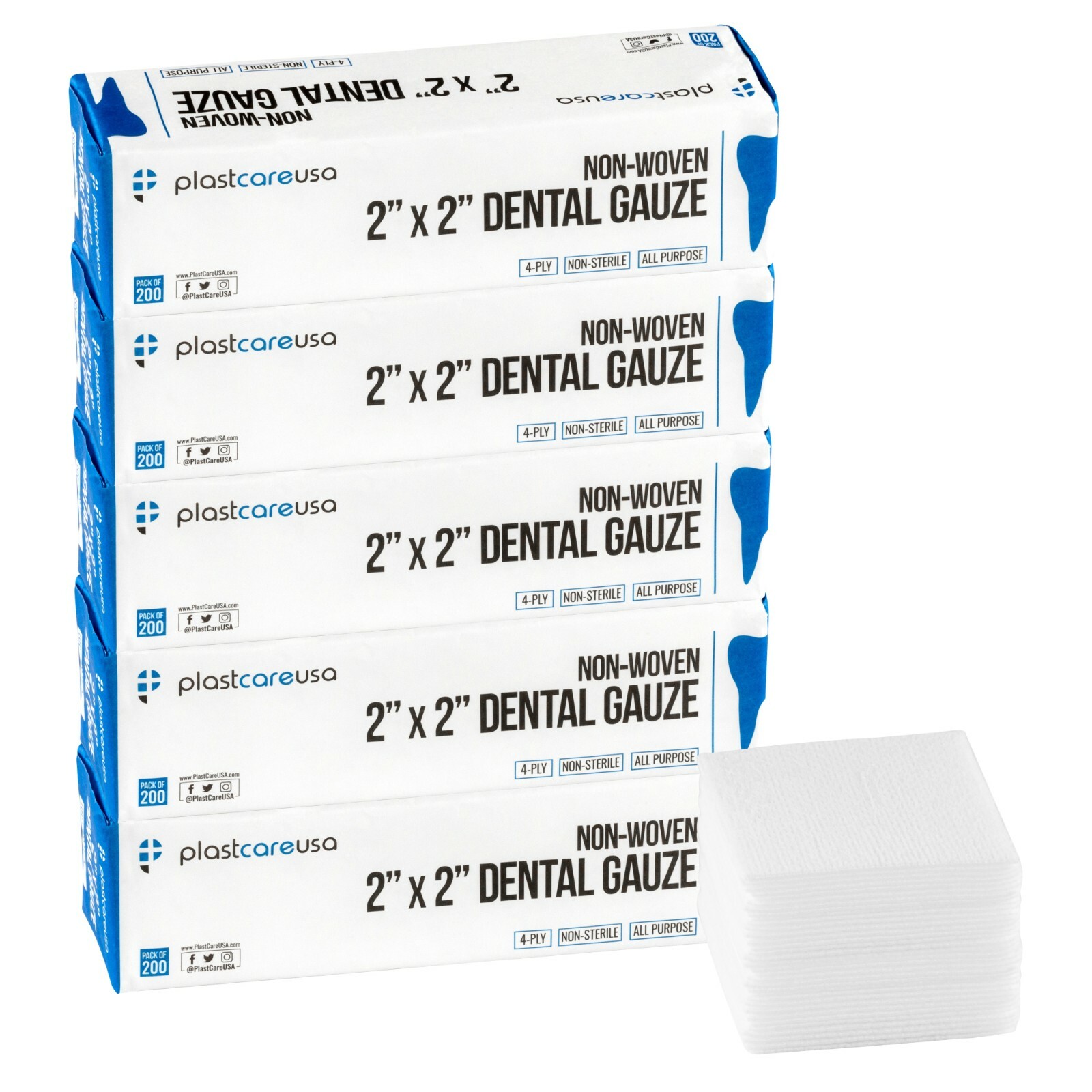 2X 2×2 Non Woven Sponges 4-Ply, Non-Sterile Cotton Dental Gauze (2000 Pack)