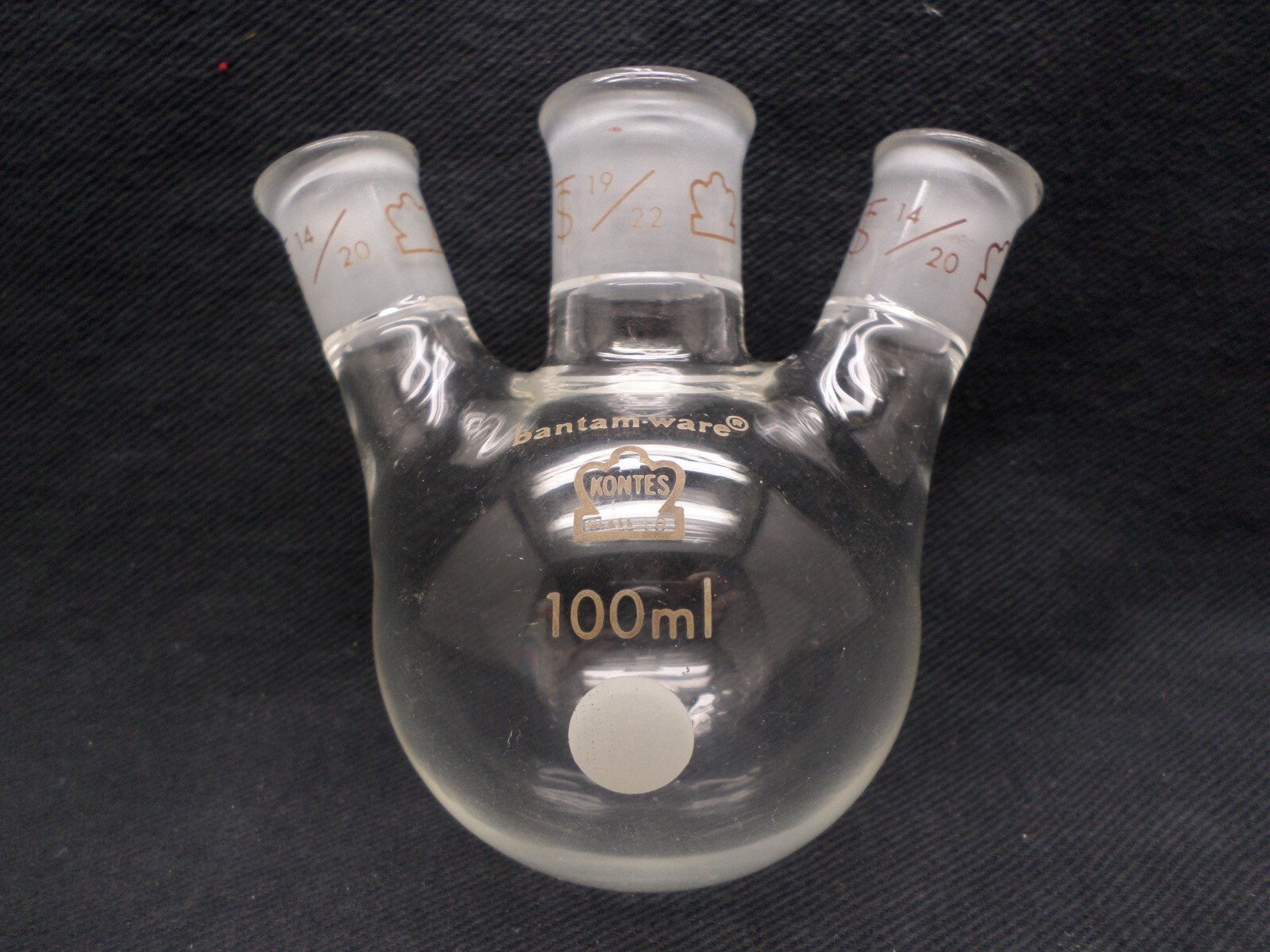 KONTES Glass 14/20 & 19/22 100mL 3-Neck Vertical Neck Round Bottom Flask