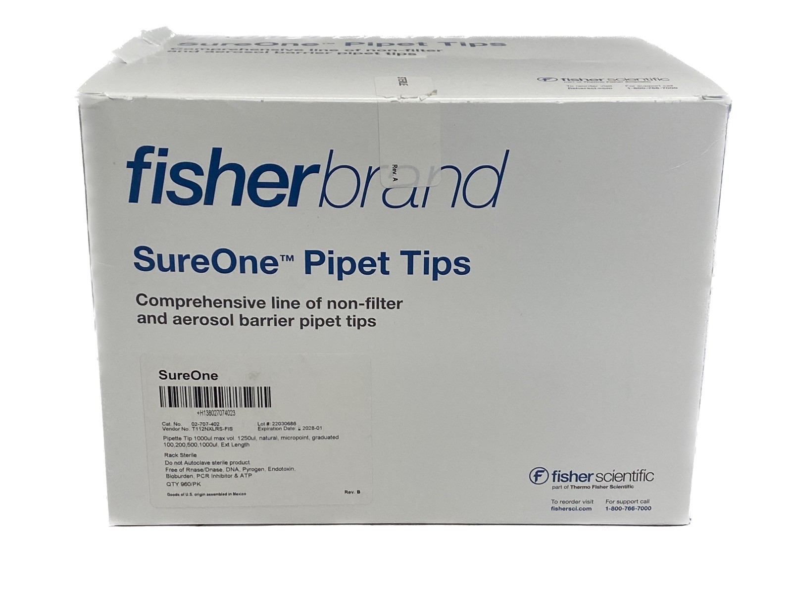 (960) FISHERBRAND SureOne 1250uL Universal Micropoint Pipet Tips 02-707-402