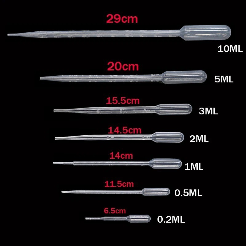 100pc Disposable Plastic Pipettes:0.2/0.5/1/2/3/5ml Graduated Transfer Droppers
