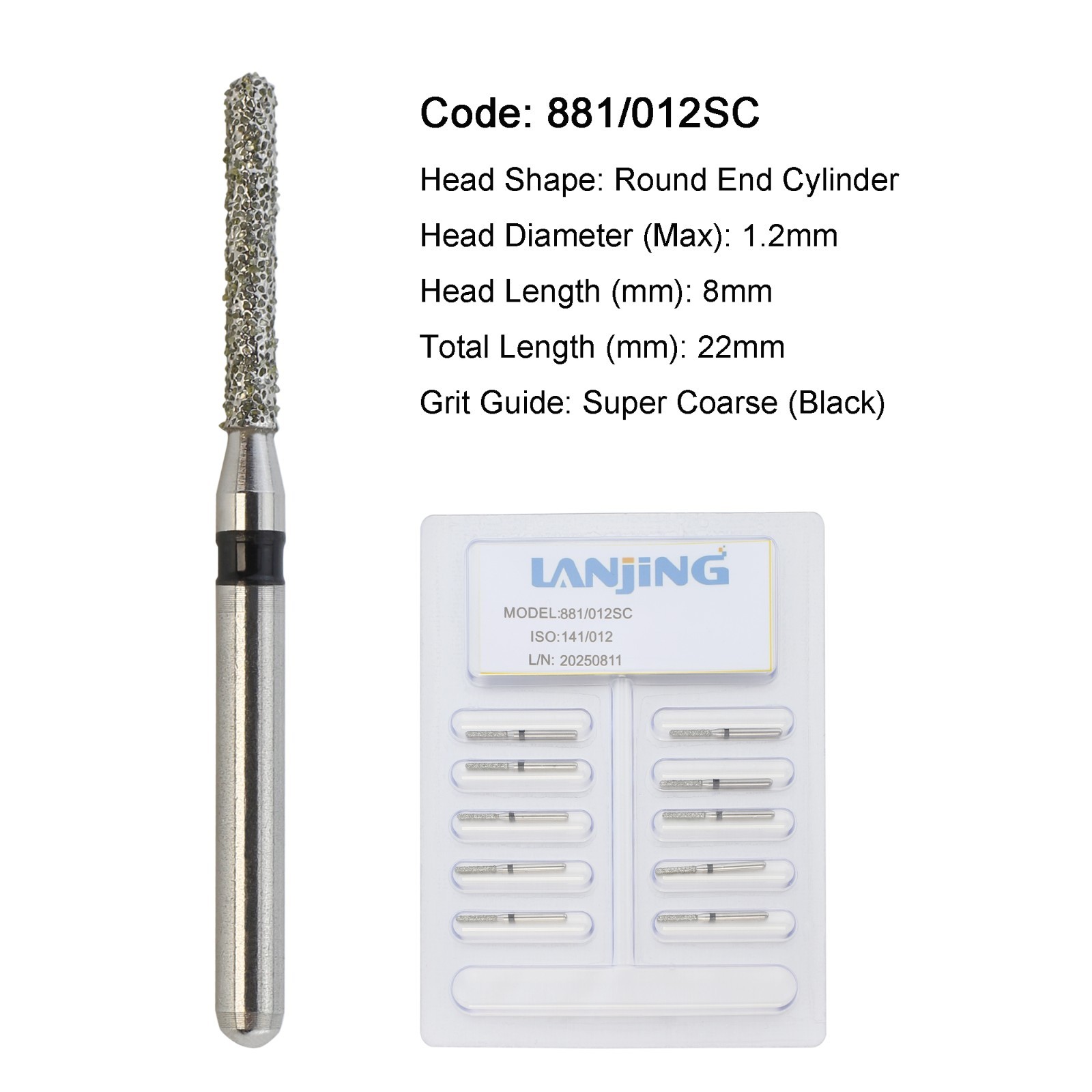 Dental Diamond Bur Round End Cylinder 881/012SC Super Coarse Black FG High Speed