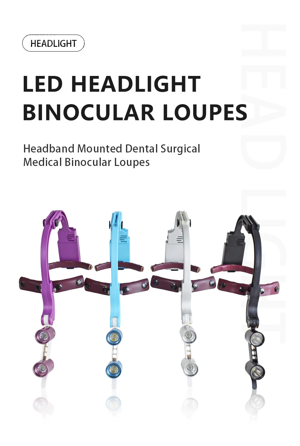Dental Headband 5W LED Head Light 2 Leds with 3.5X Binocular Loupes + Box Purple