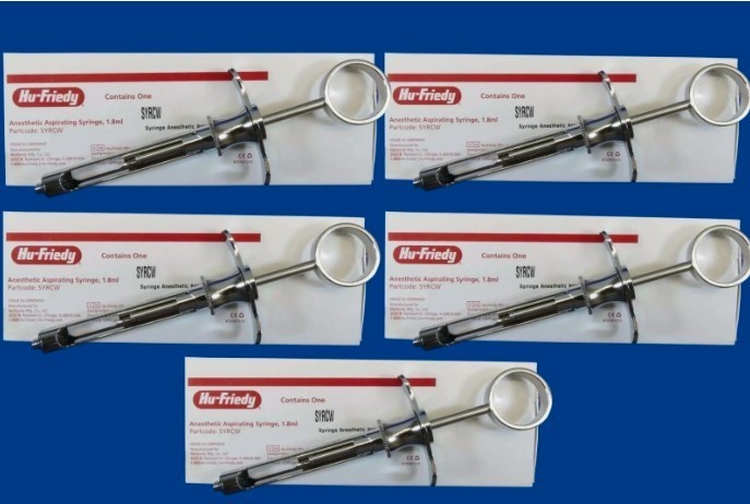 Lot of 5 Hu-Friedy Dental Aspirating Syringes CW Style 1.8ml German Stainless