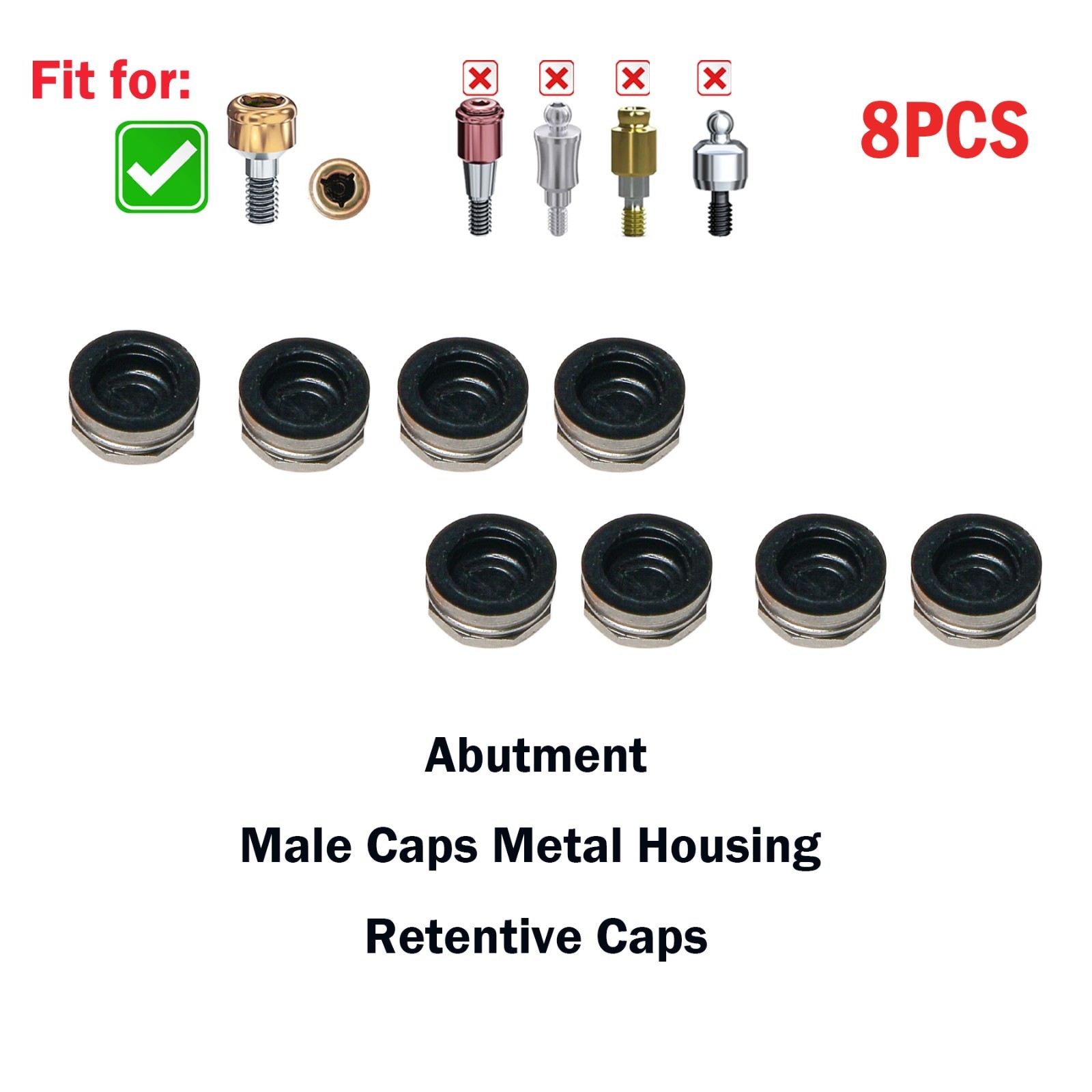 8Pcs Dental Overdenture Locator Implant Abutment Metal Housing Lab Cap Assembly