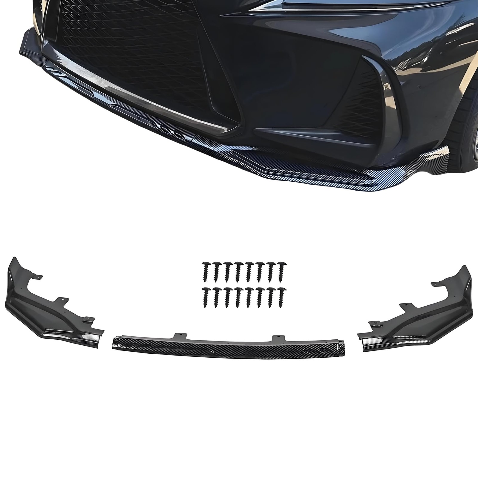 3PCS Carbon Fiber Front Bumper Lip Lexus IS200t IS300 IS350 F Sport 2017-2020