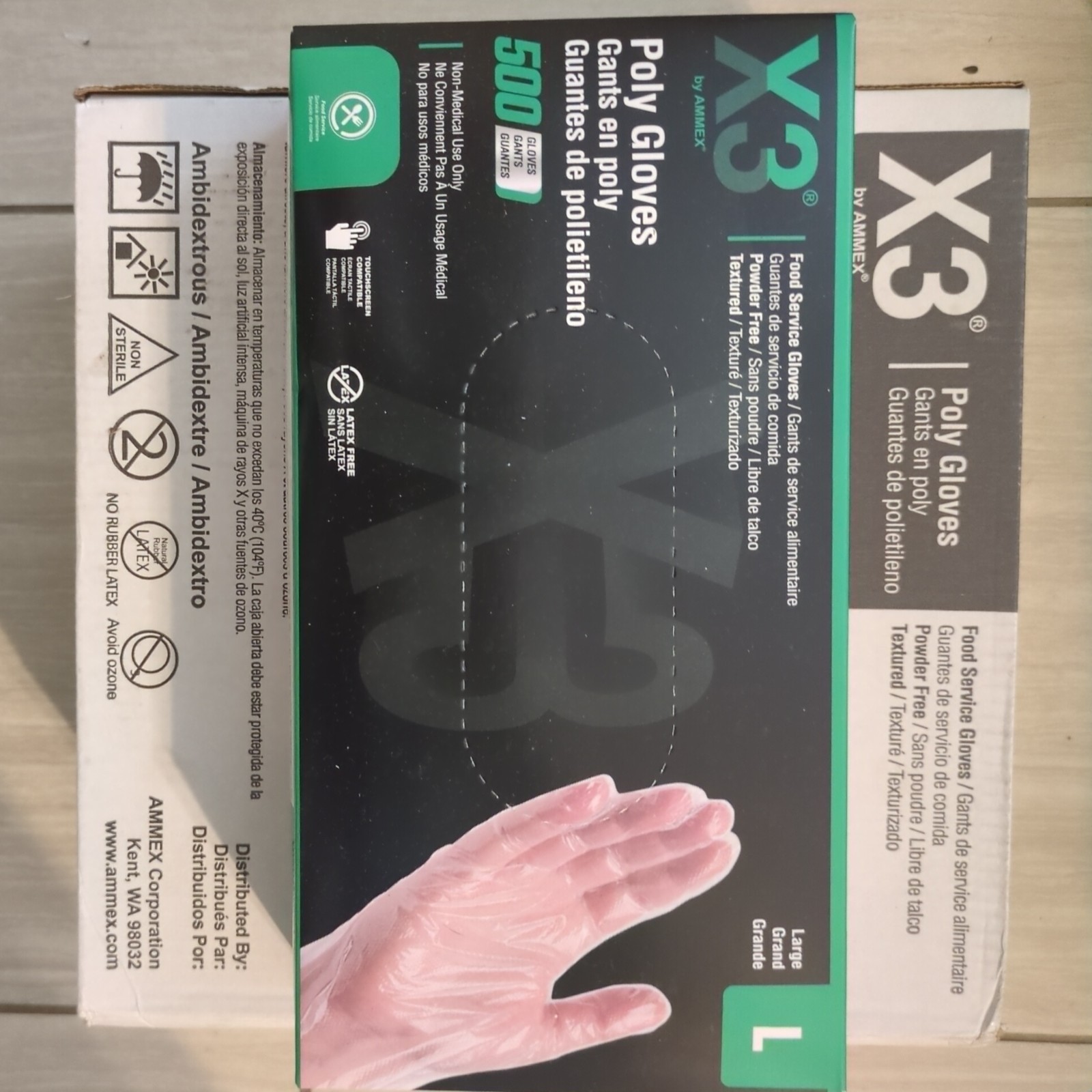 AMMEX X3 Poly Gloves Large 2,000 Count Powder-Free Case of 4 boxes 500 CT ea