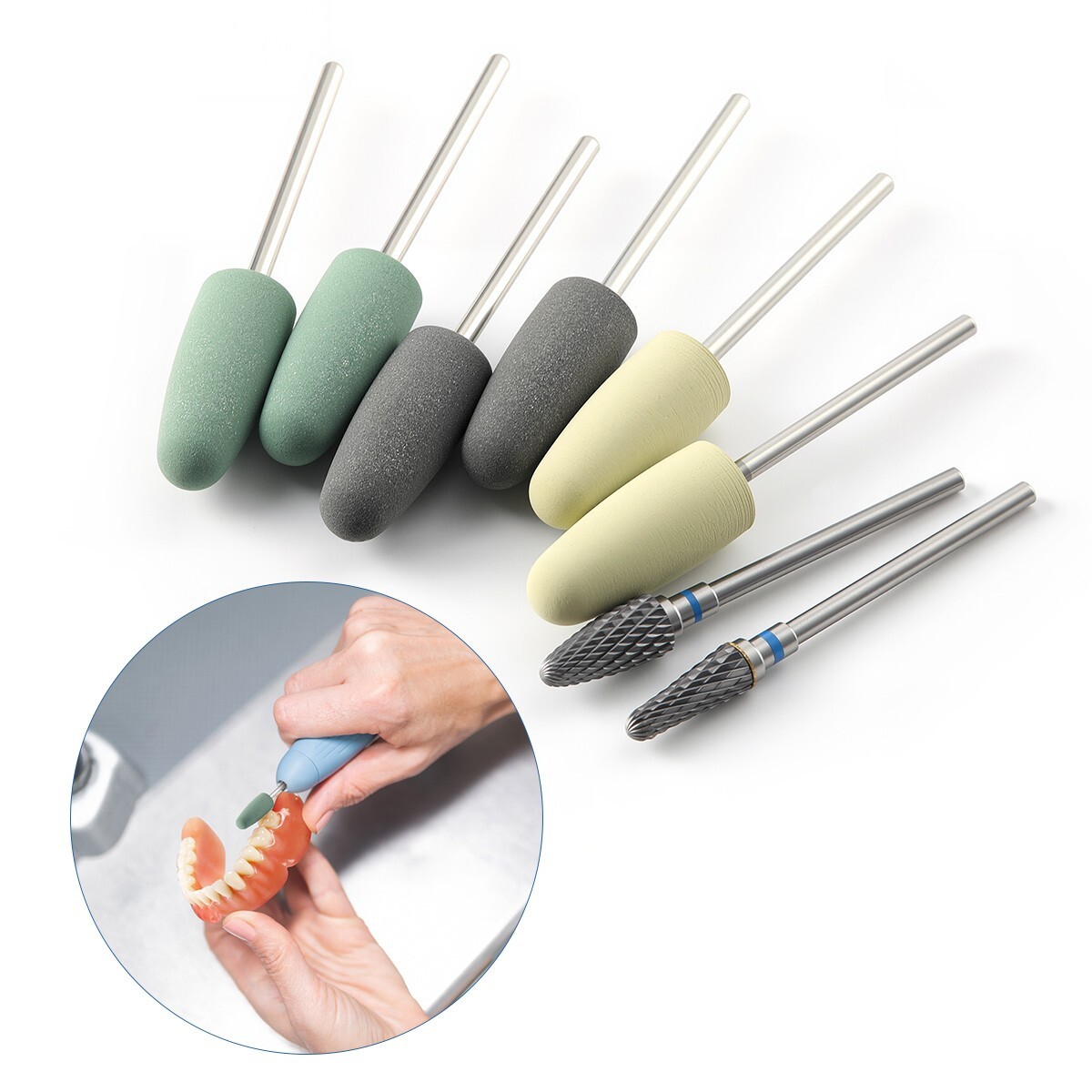 8Pcs Dental Resin Base Acrylic Polishing Burs Kit HP Tungsten Carbide Polisher