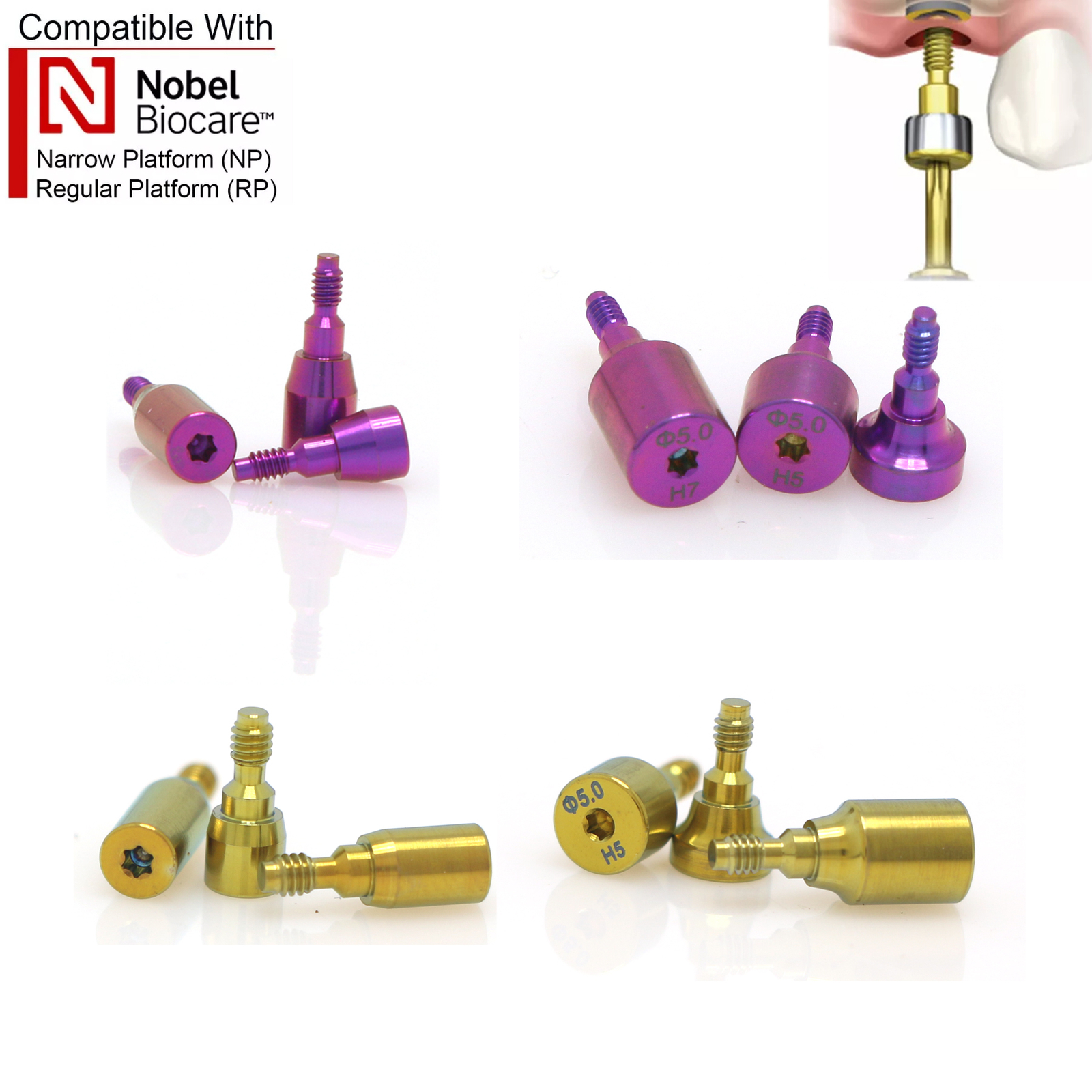 Fits Nobel Locator/Healing Abutments NP/RP Closure Cap Open/Closed Tray Conical