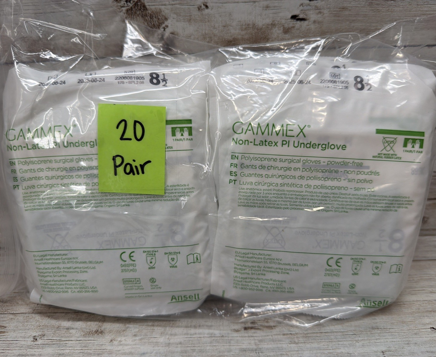 Gammex Non-Latex PI Underglove Sterile PI-Kare *20 Pair* Size 8.5 *See Date*6-25