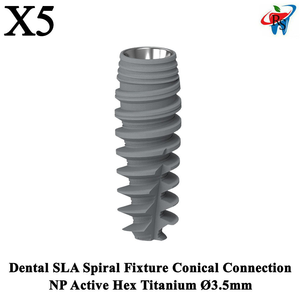 5x Dental SLA Spiral Fixture Conical Connection NP Active Hex Titanium Ø3.5mm
