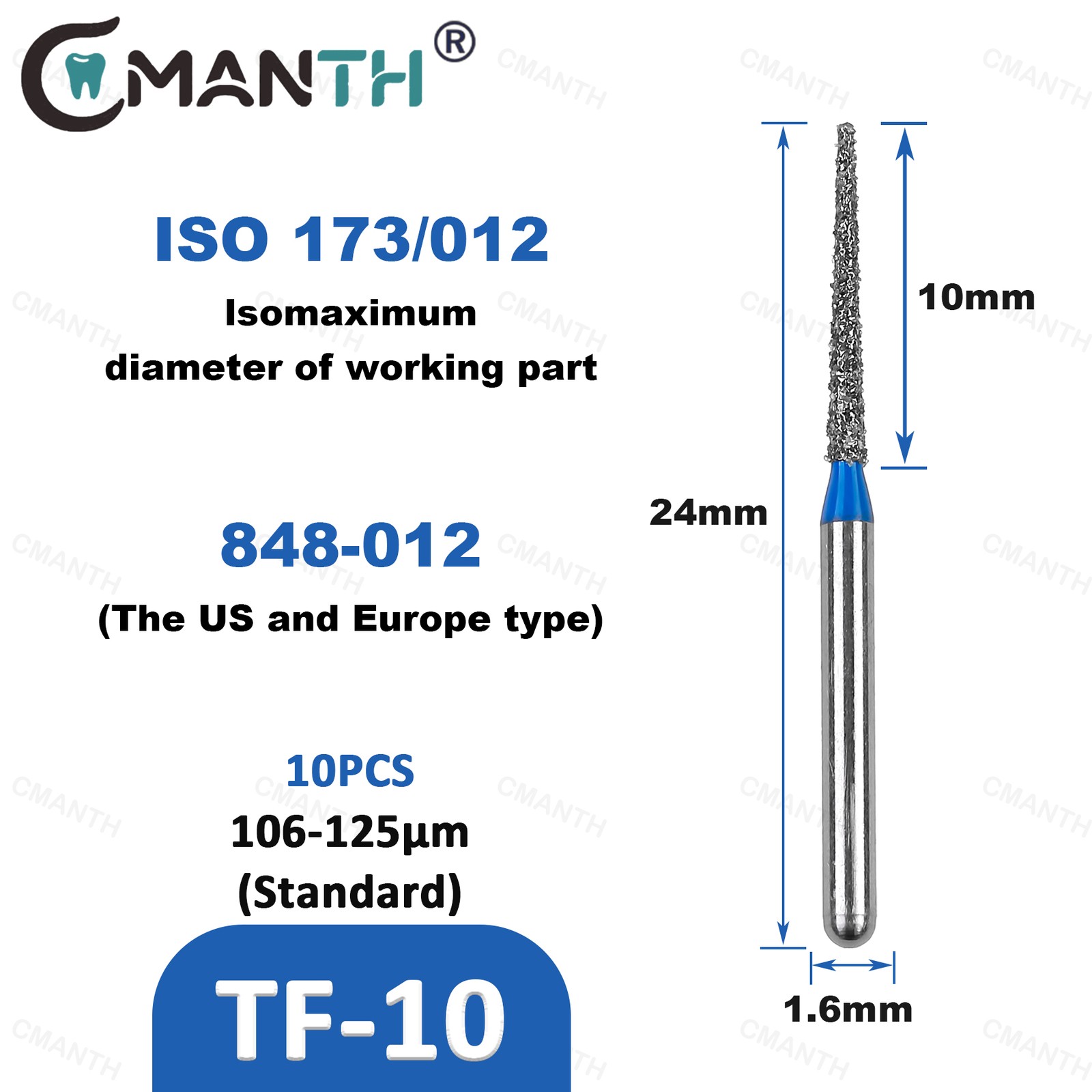 Dental Bur Diamond Burs Taper Flat End Nail Filing Drills For High Speed FG1.6mm