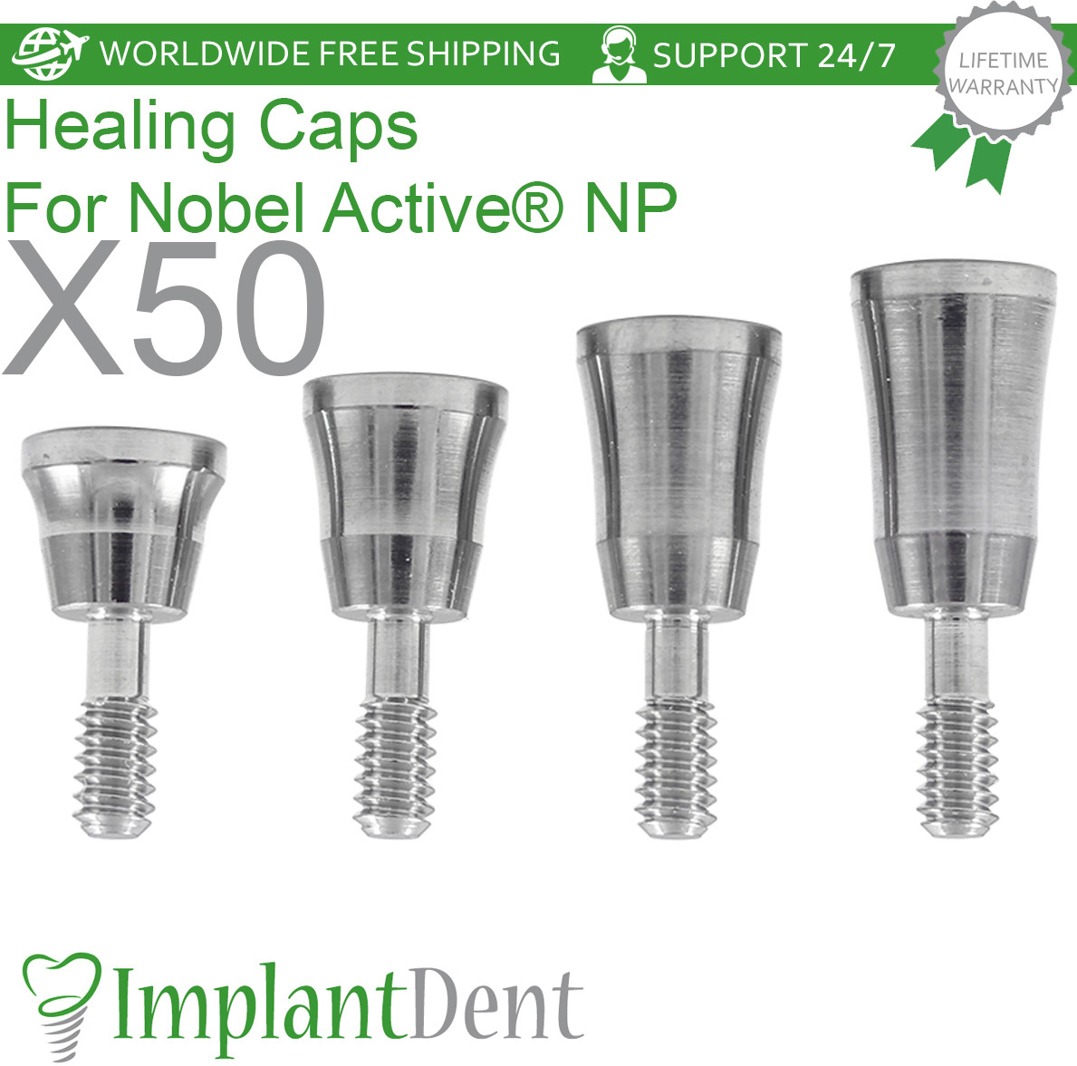 50x Dental Healing Cap Narrow Platform Conical Connection Hex 2.25mm