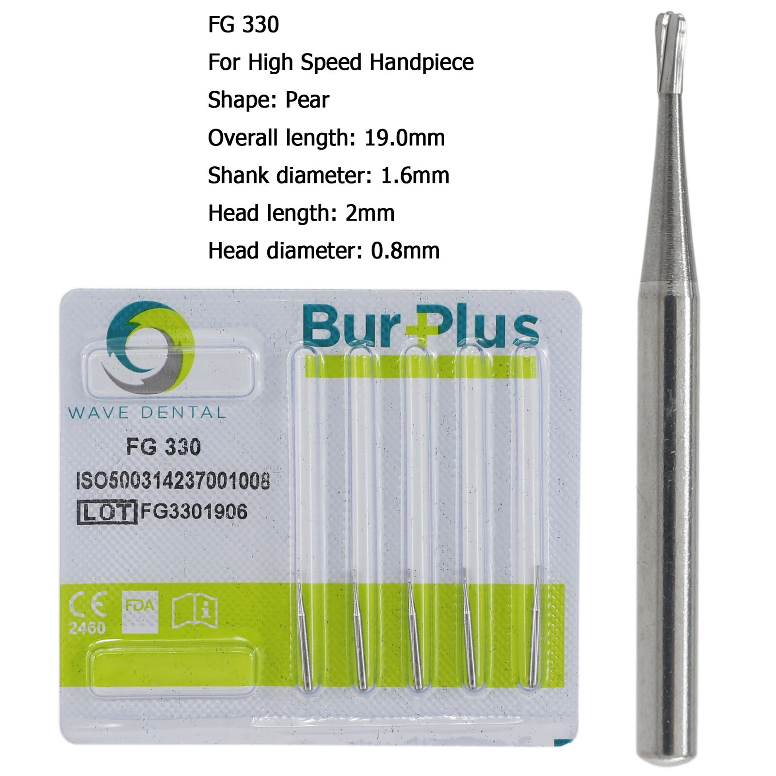 Wave Dental Carbide Burs FG 330 245 169L Bur Pear Shape High Speed Friction Grip