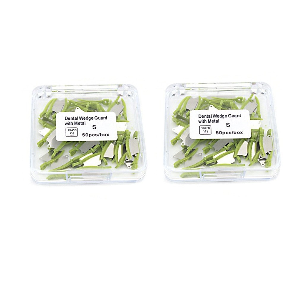 100PCS Dental Wedge Guard with Metal Interproximal Fender Matrix Blade L/M/S US