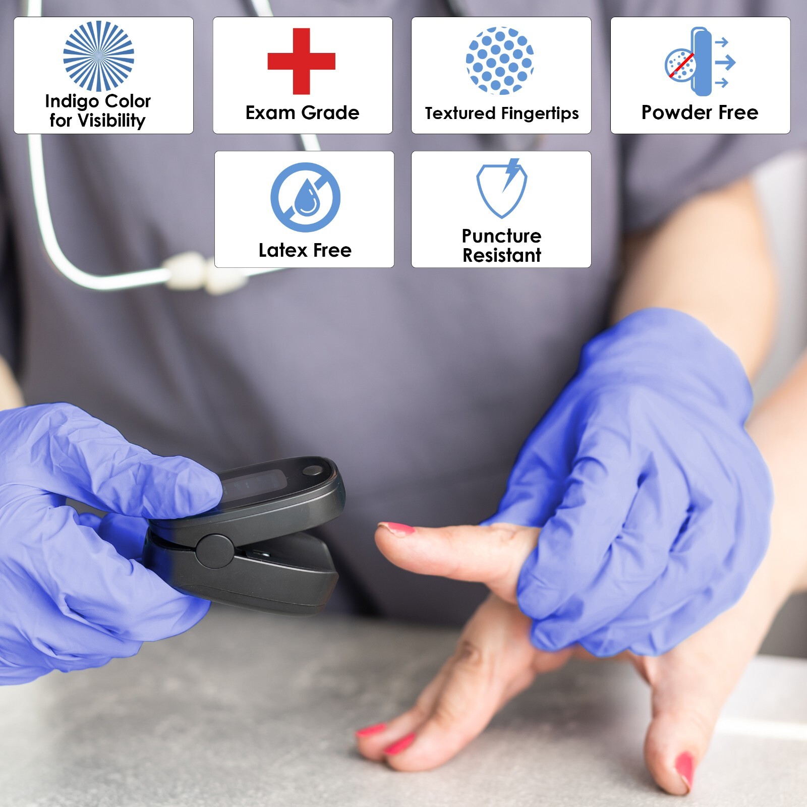 Innovative Haus Medical Grade Indigo Nitrile Exam Gloves – 100% Latex Free