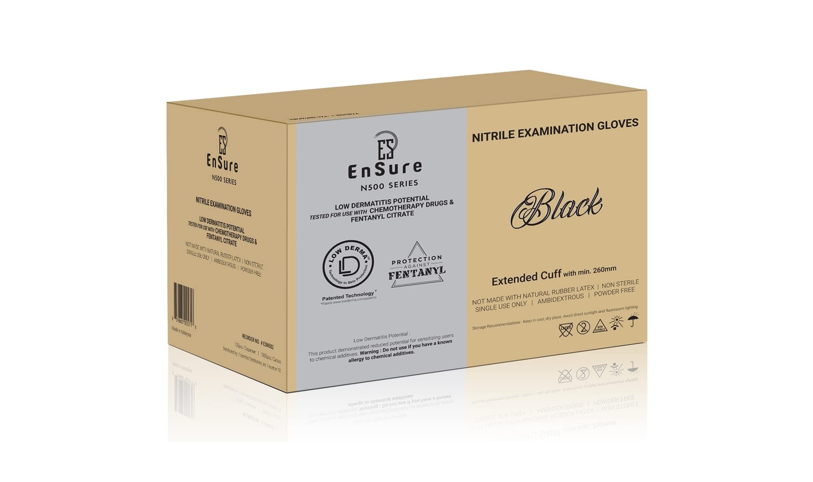EnSure Low Derma Gray Black Nitrile Exam Medical Disposable Gloves, Chemo Rat…