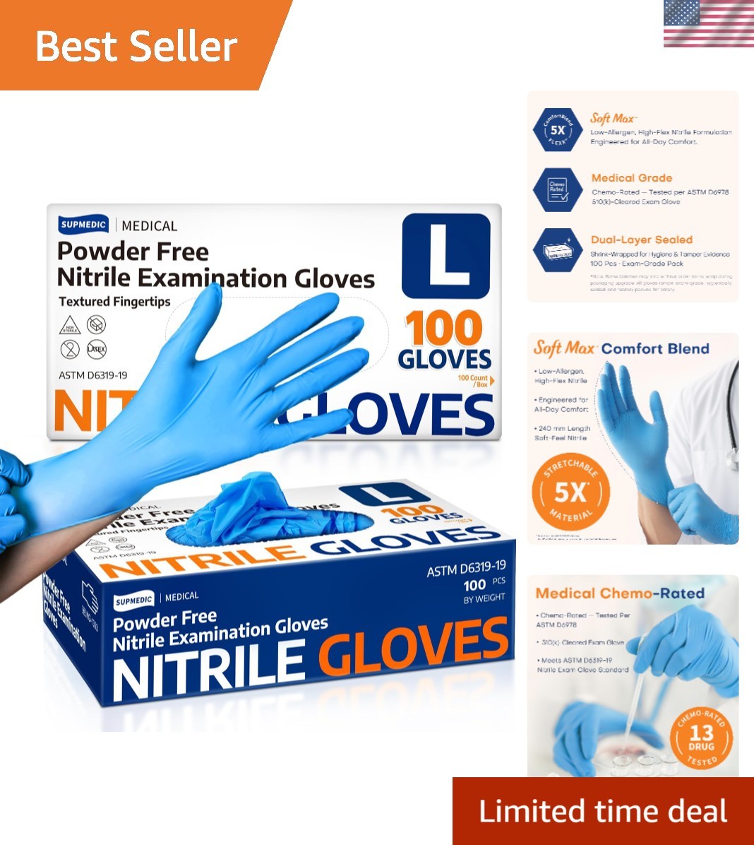 Soft Max Disposable Nitrile Gloves – 100 Pack, Allergie Safe, Food Prep Friendly
