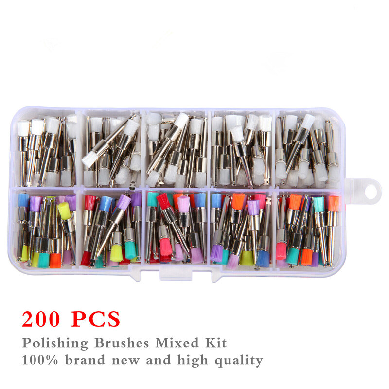 200Pcs Dental Nylon Polishing Flat Latch Polisher Prophy Brush Disposable Mixed