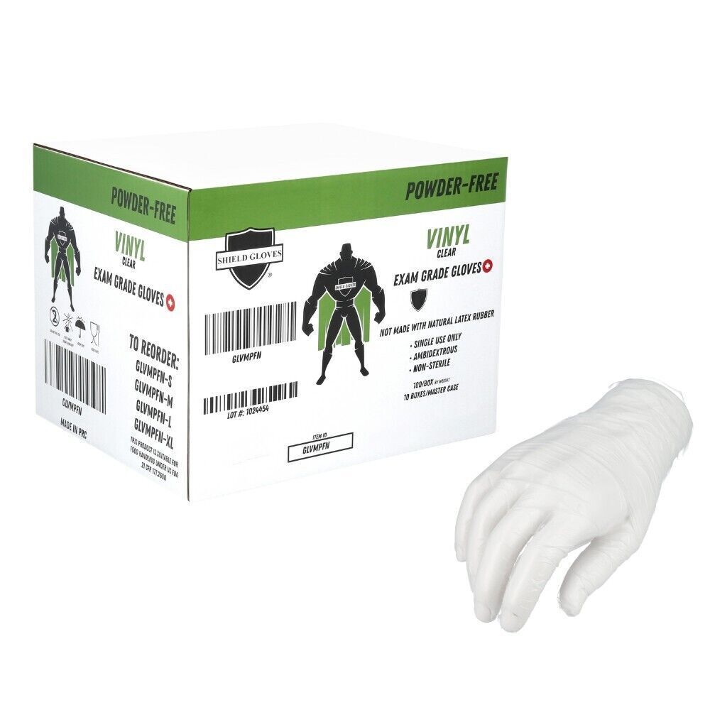 1000 Medical Exam Vinyl Powder-Free Disposable Gloves Size: Large 5 Mil Thick