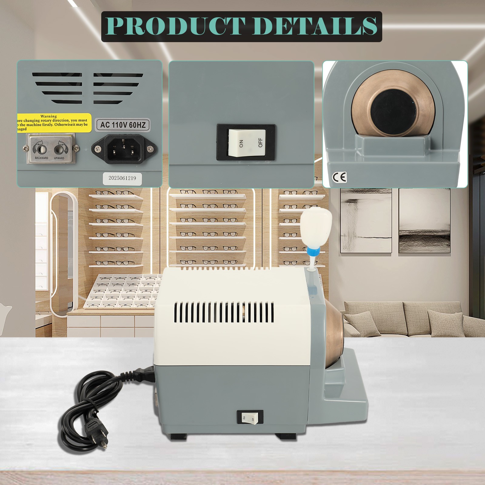 High Speed Optical Precise Grinding Machine Hand Lens Edging Manual Edger AC110V