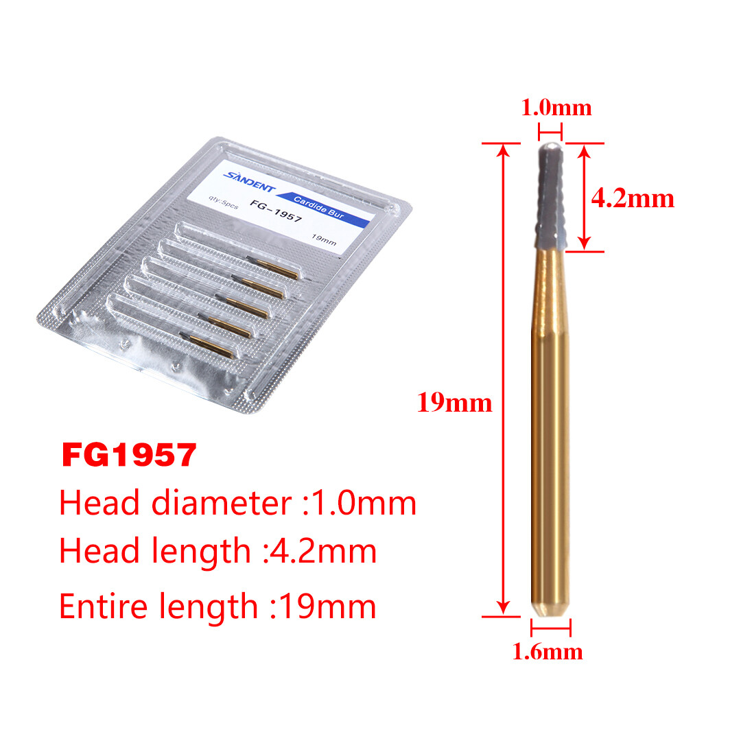 5pcs Dental Tungsten Steel carbide Burs Crown Metal Cutting Burs FG-1957/1958