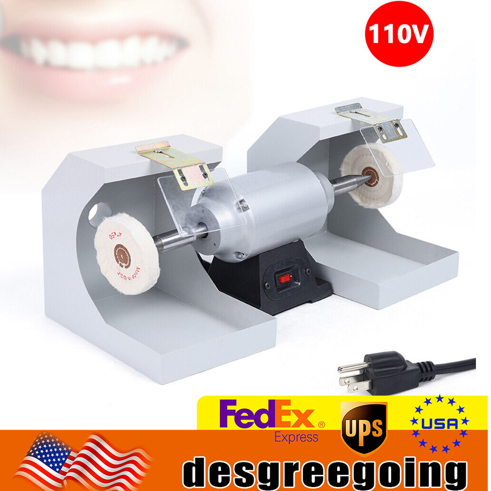 Polishing Lathe Machine Bench Buffing Grinder Dental Lab High Speed Polisher