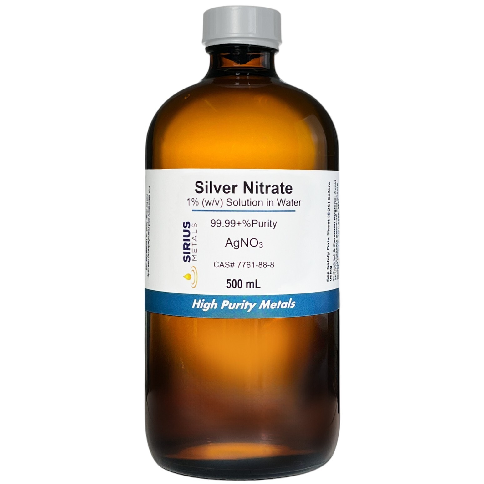 Silver Nitrate Solution (CAS# 7761-88-8) – 1.0% as AgNO3, 0.635% as Ag – 500 mL