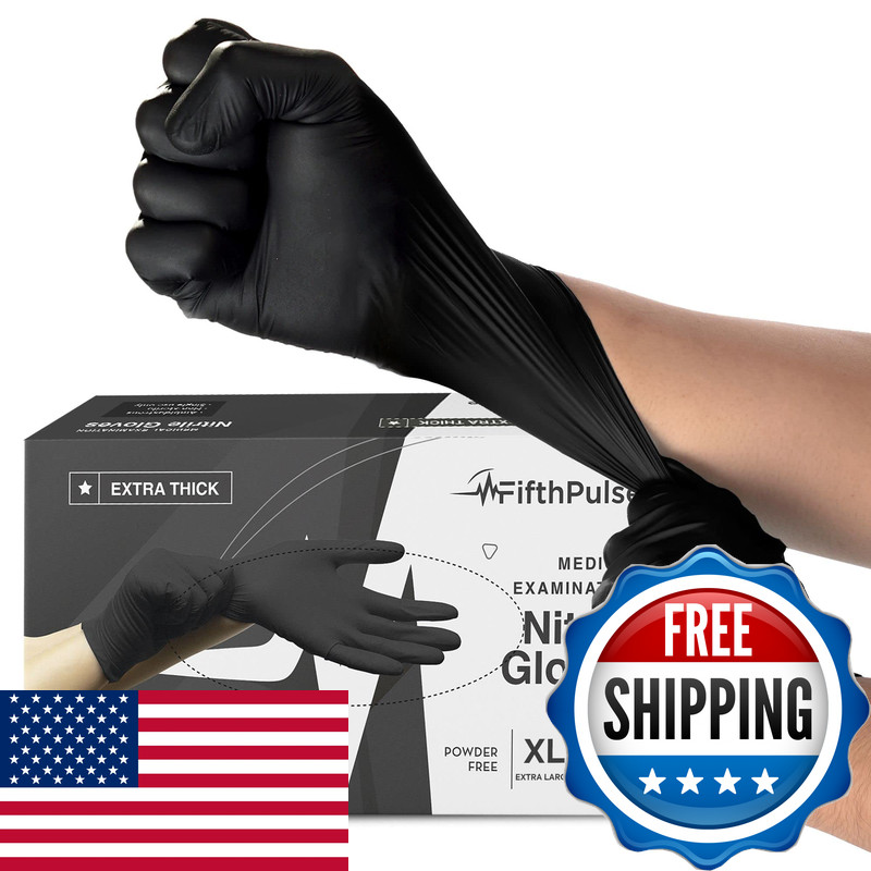 Fifthpulse Disposable Black Nitrile Gloves Large 50 Count – Extra Thick 4.5 Mil