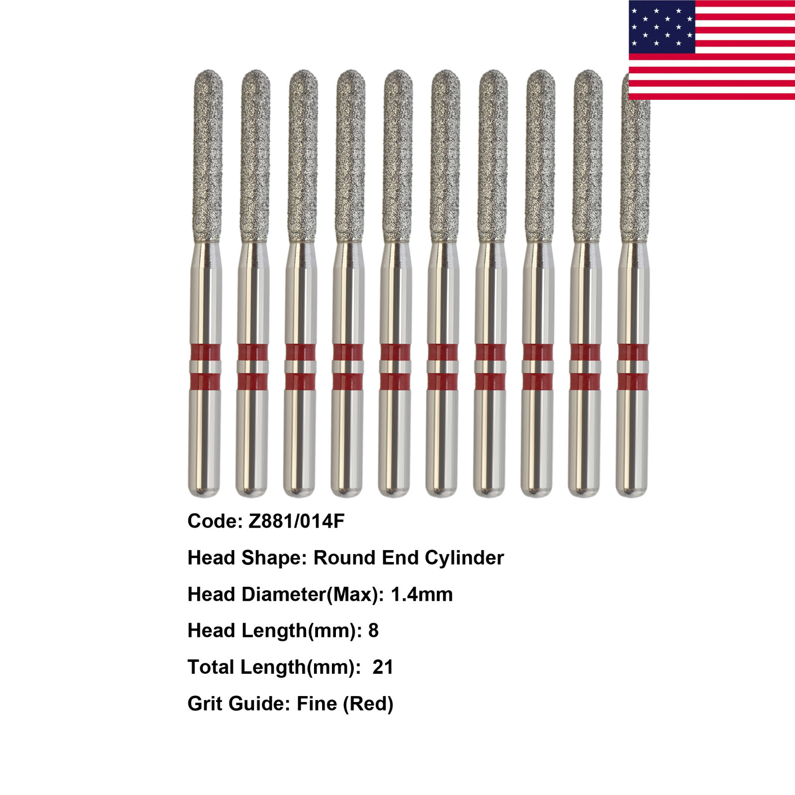 Zirconia Bur Crown Removal Diamond Bur Round End Cylinder FG Fine Grit Z881/014F