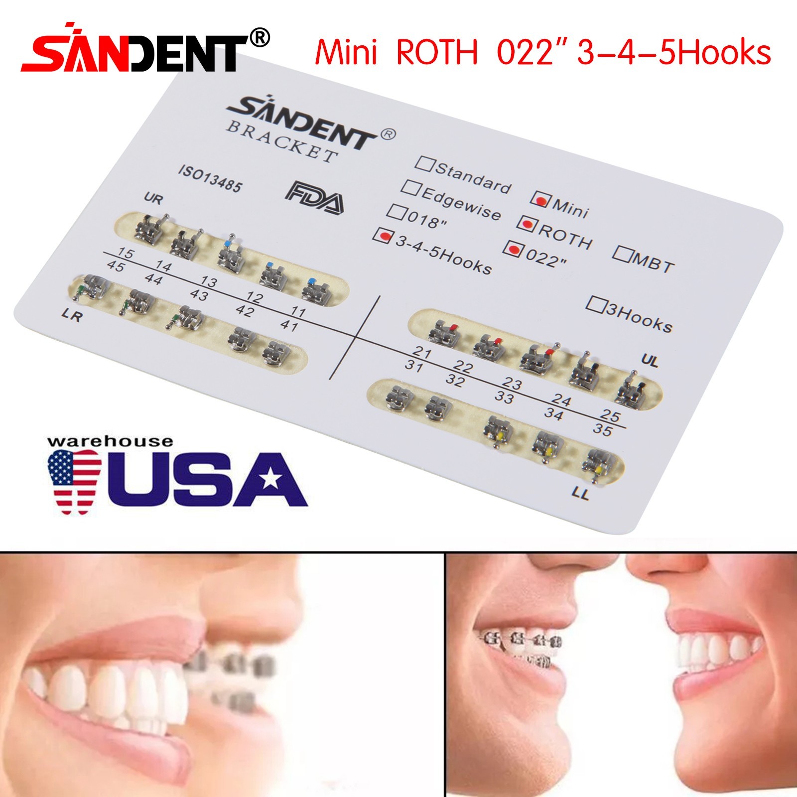 10 Packs Brackets dentales de ortodoncia Mini Roth 022 Ganchos 345