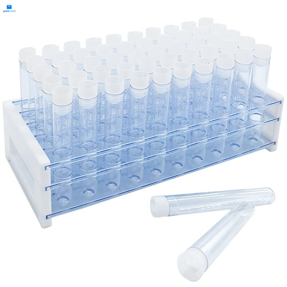 50Pcs 10ml Clear Plastic Test Tubes with 50 pcs test tubes 1 rack