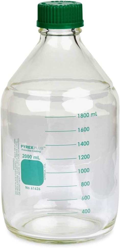 PYREXPLUS #61626-2L, PVC-Coated 2000mL Media Storage Bottles, w GL45 Screw Cap