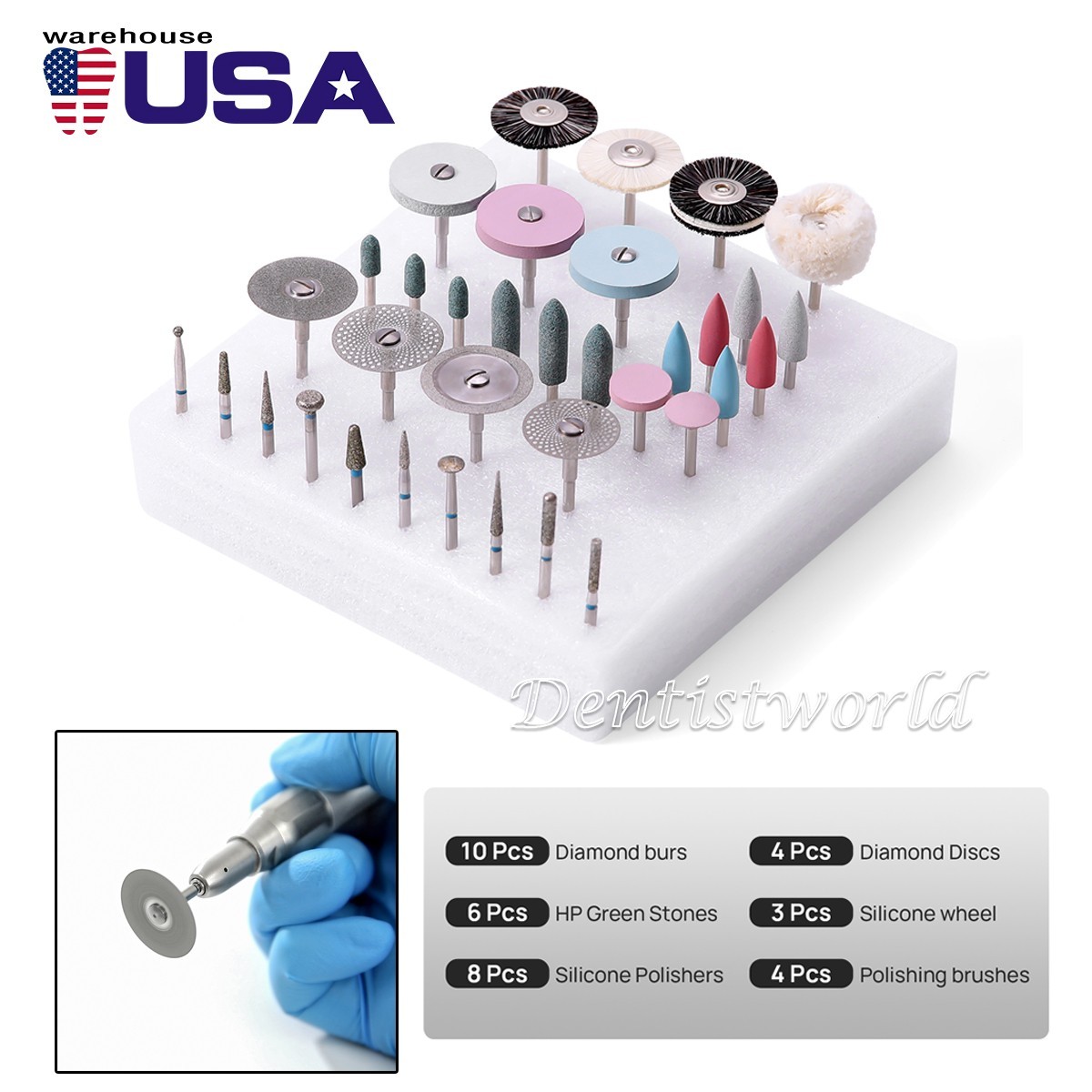 35Pcs Dental Lab Polishing Kit For Ceramics Porcelain HP 2.35mm For Handpiece