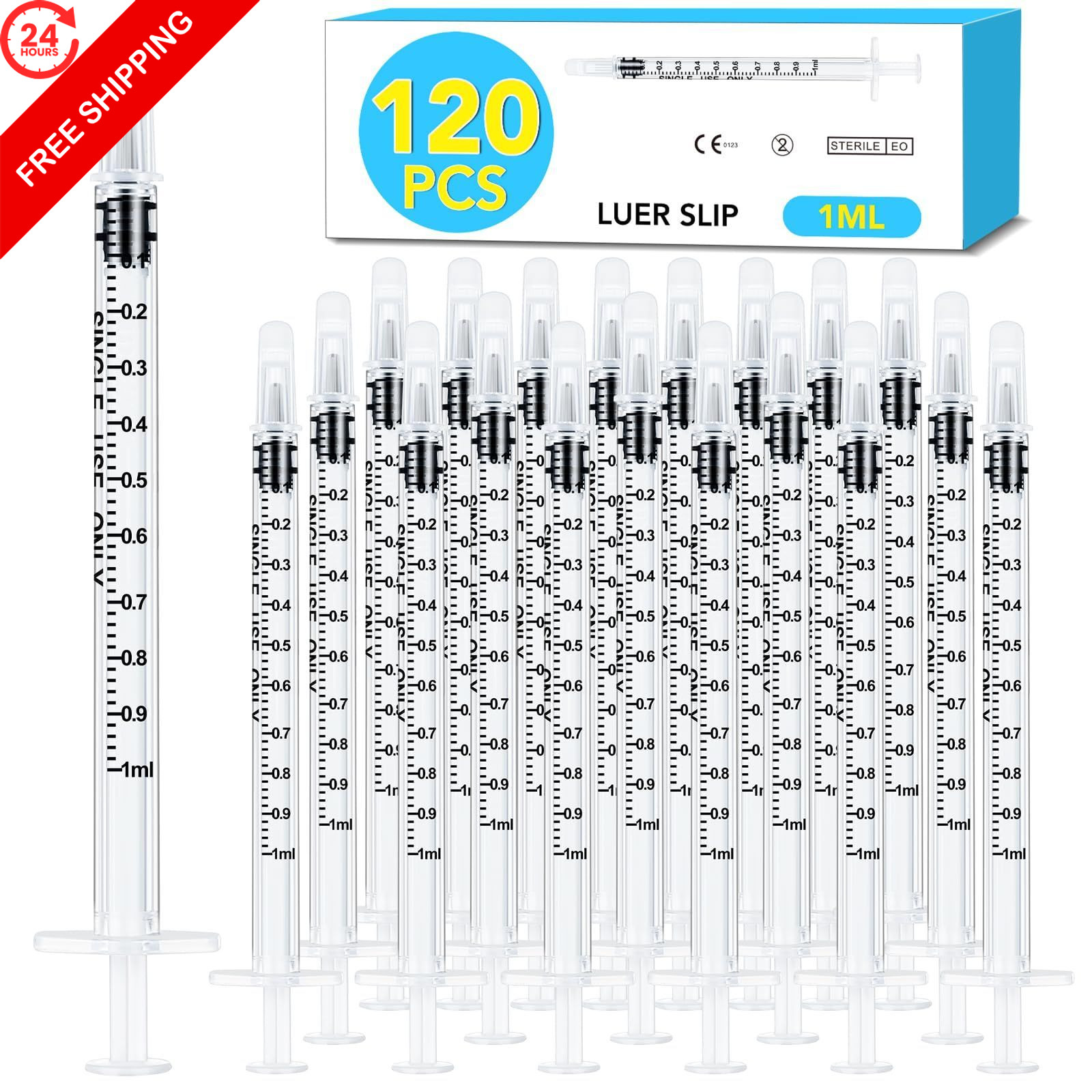 120 PCS 1ml Syringe with Cap for Liquid, Oral Syringes without transparent