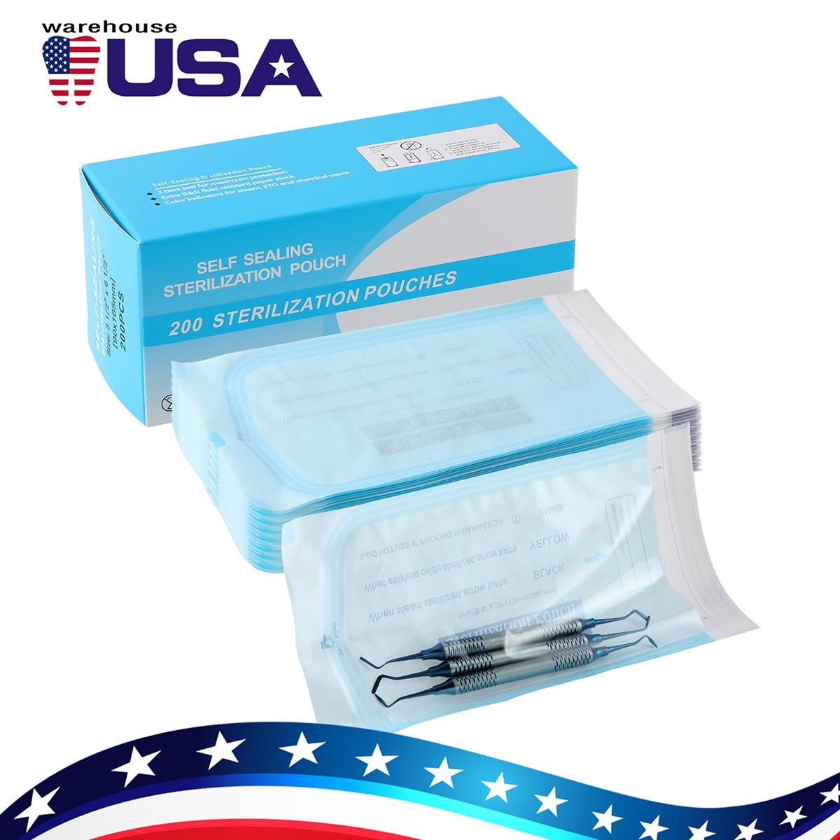 200pcs Dental Self Sterilizer Pouches Autoclave Tattoo Tools Bags 5.25”x10”