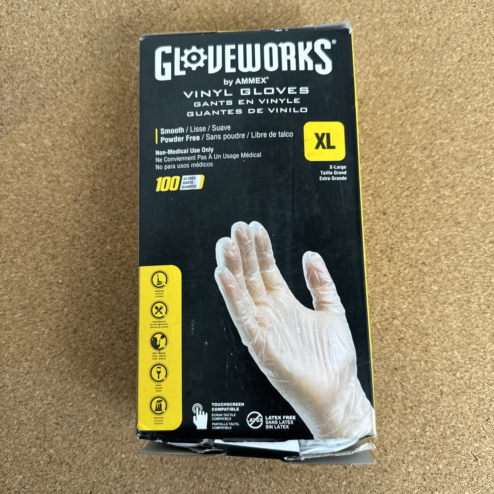 GLOVEPLUS Gloveworks Clear Vinyl Industrial Gloves, Box of 100, 3 Mil Size XL