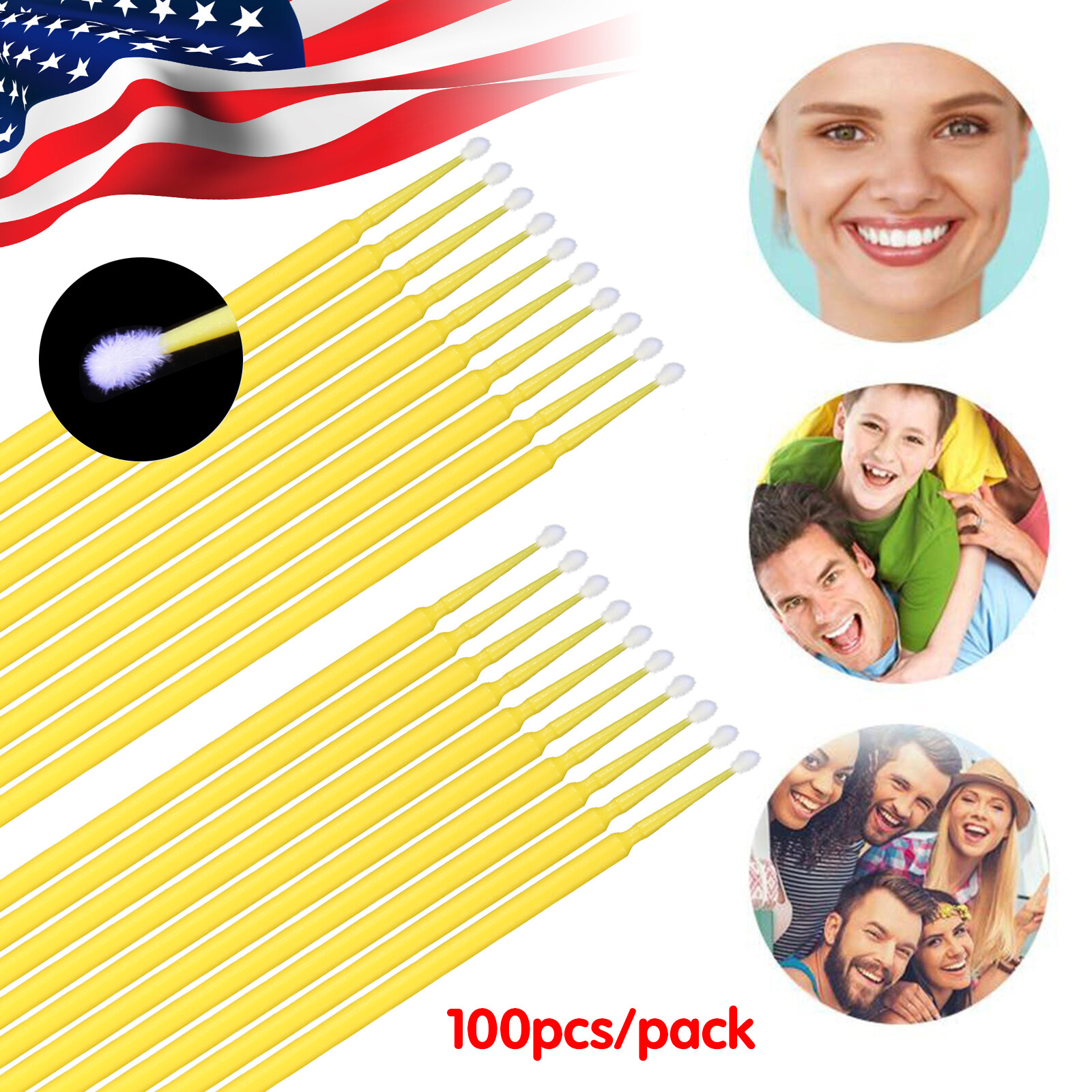 100 Micro Brushes Applicators Microbrush Dental Regular Yellow 2.0 mm