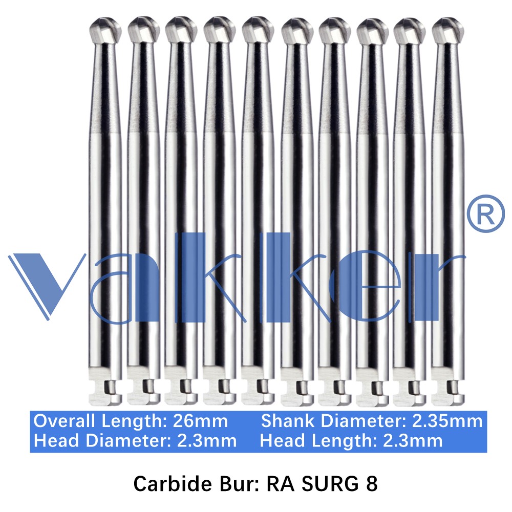 Vakker 10pc Dental Round Carbide Burs Latch Type RA SURG 8 Surgical High Speed