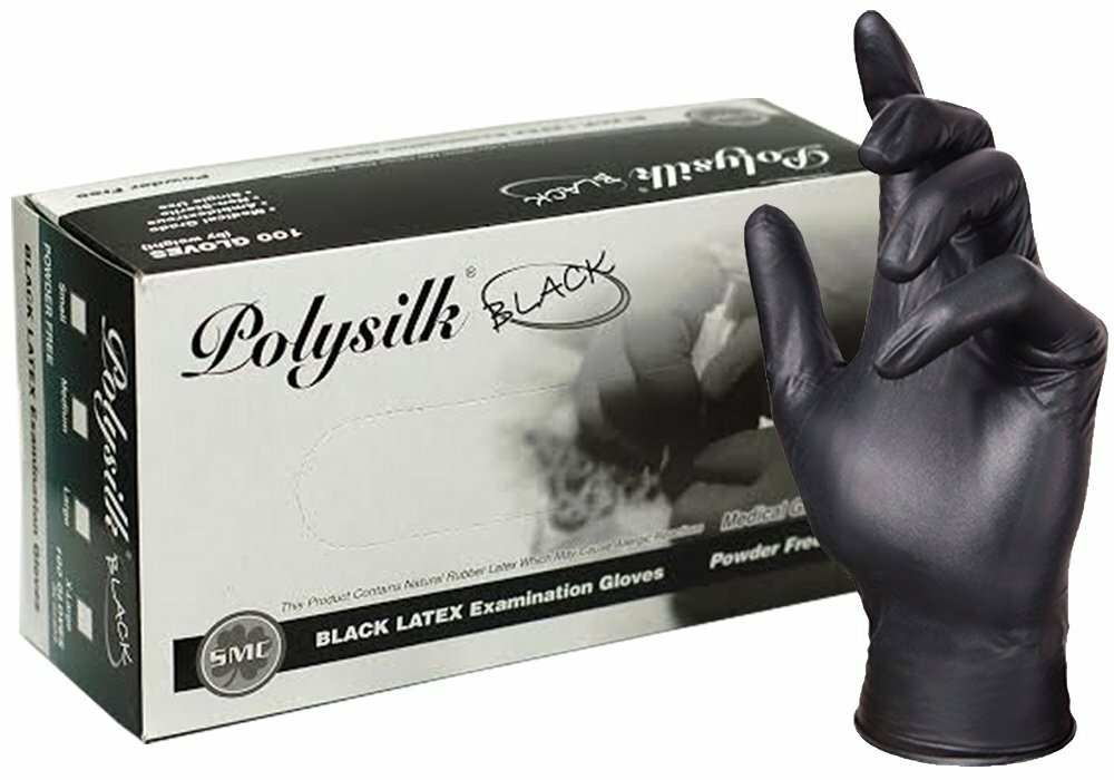 Shamrock Polysilk Medical Grade Black LATEX Examination Powder Free Gloves 100ct