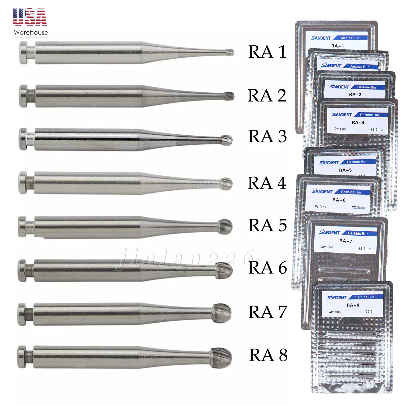 Dental Tungsten Carbide Burs Round Latch RA 1 2 3 4 5 6 7 8 Low Speed