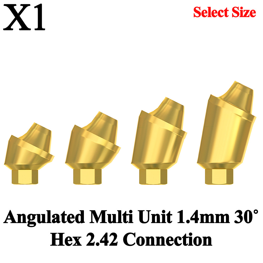 1x Dental Angulated Multi Unit 1.4mm 30° Hex 2.42 Connection Titanium Fixture