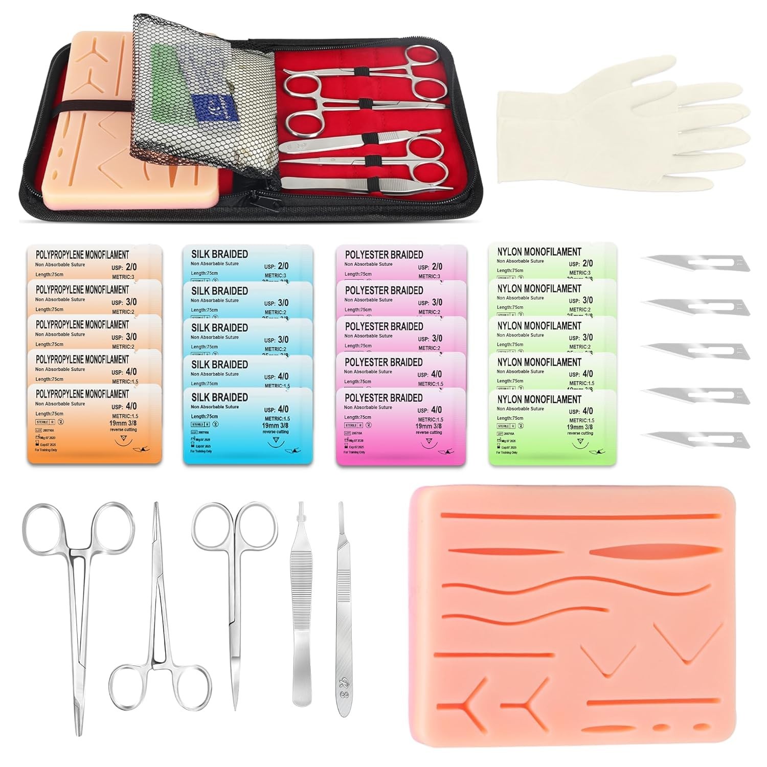Comprehensive Suture Practice Kit with 14 Realistic Wounds for Medical Students