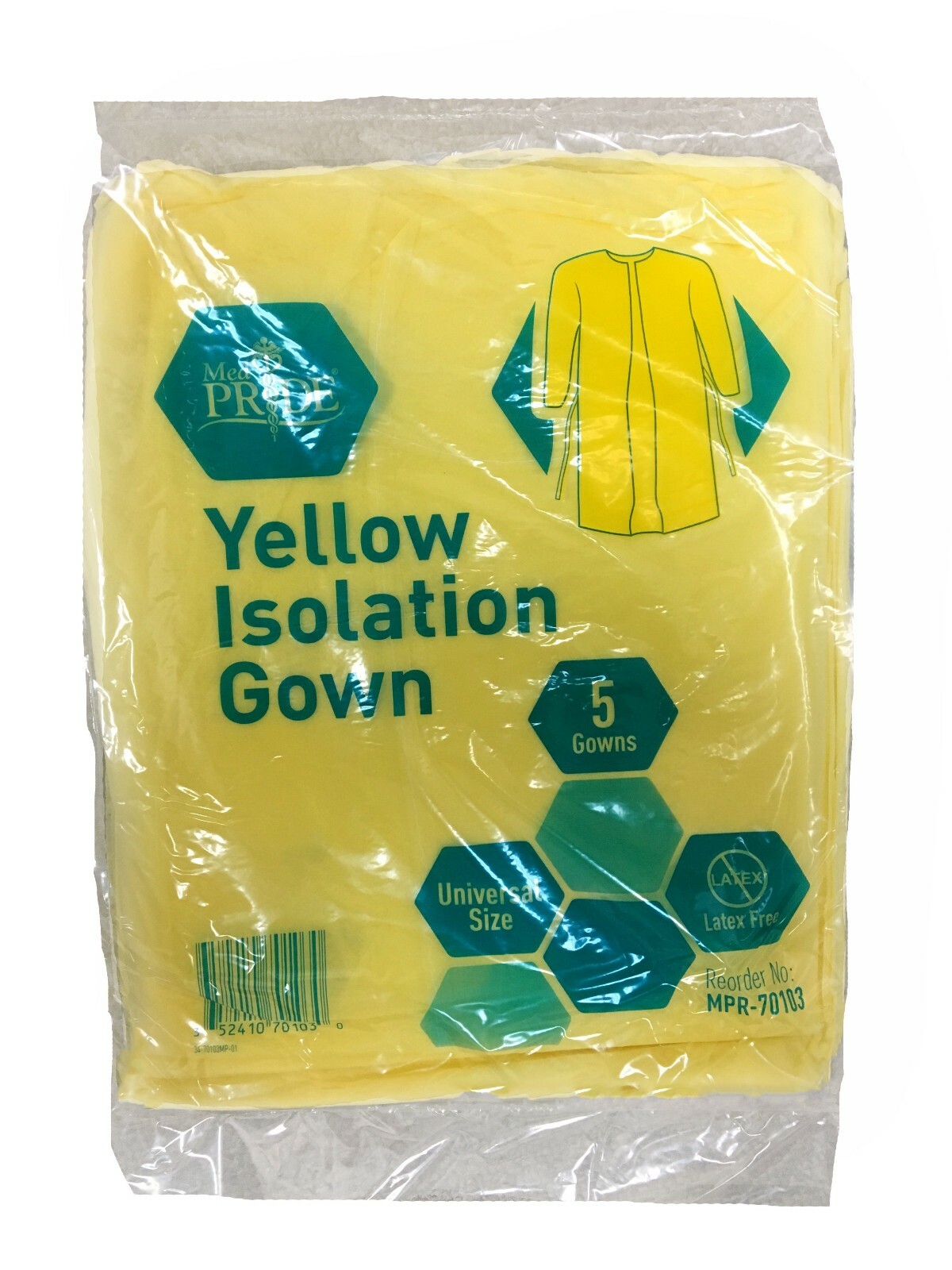 MedPride Protective Isolation Gown Yellow-Universal, 50 Units-10/5/CS, MPR-70103