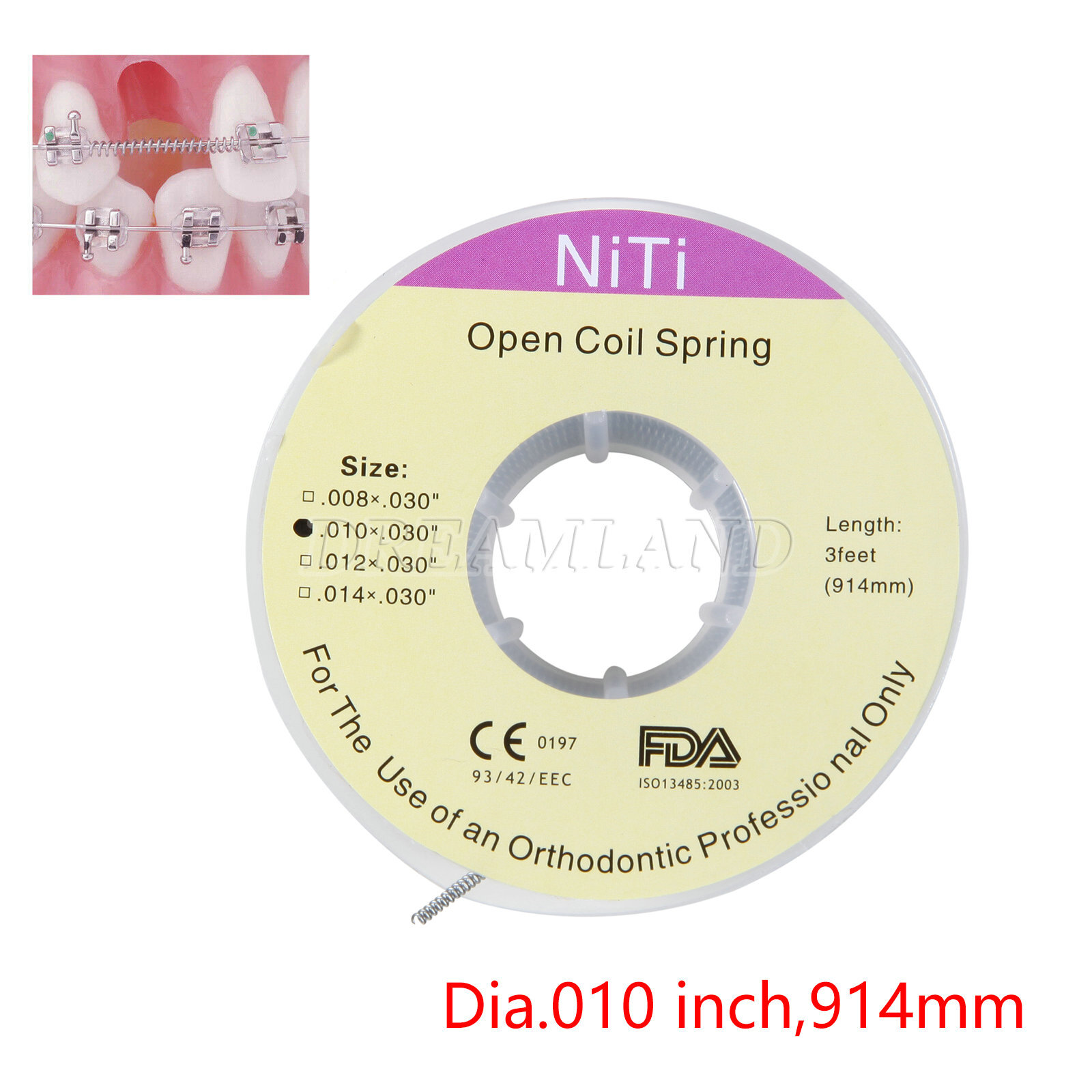 1 Roll Dental Orthodontic Niti Open Coil Spring Spool Dia.010 *030 inch 914mm