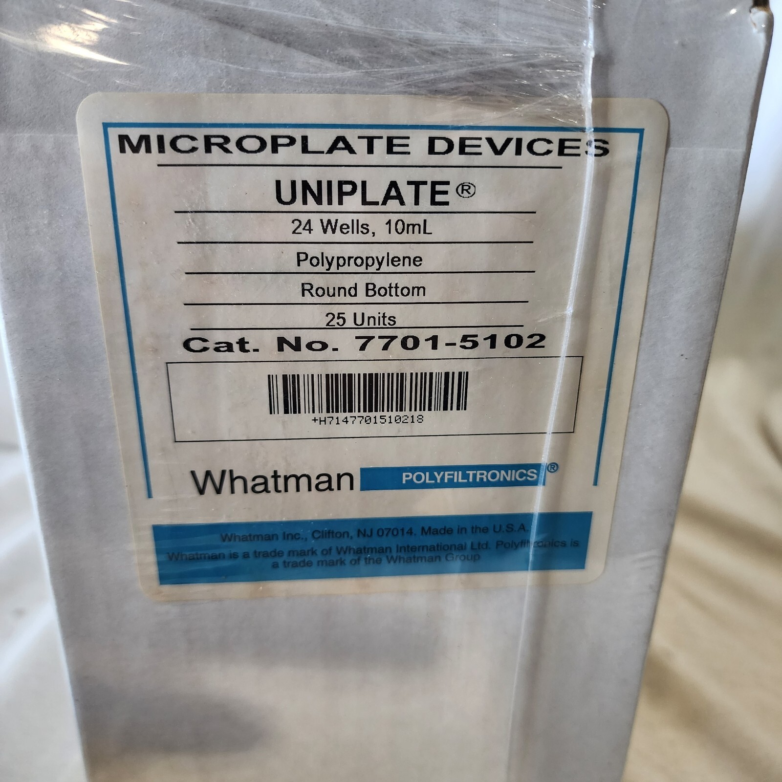 WHATMAN Polypropylene 24-Wells 10mL Round Bottom Microplate 7701-5102 25 Units